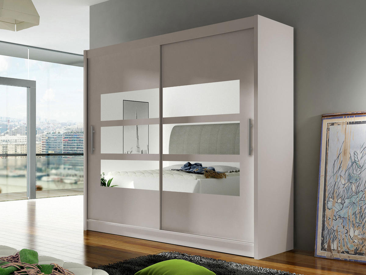 KLEIDERSCHRANK London III 180 - Kaschmir/Silberfarben, Holzwerkstoff/Kunststoff (180/215/58cm) - MIRJAN24