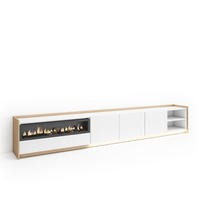 LOWBOARD, Weiß und Eiche, 310/37/50cm, Kamin mit Feuereffekt - Weiß, Holzwerkstoff (310/50/37cm) - Skraut Home