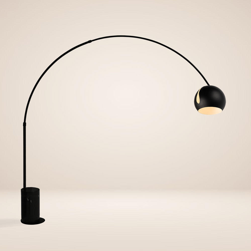 STEHLAMPE Ball Bogenlampe Marmor Schwarz - Schwarz, Stein (30/30/220cm) - s.luce