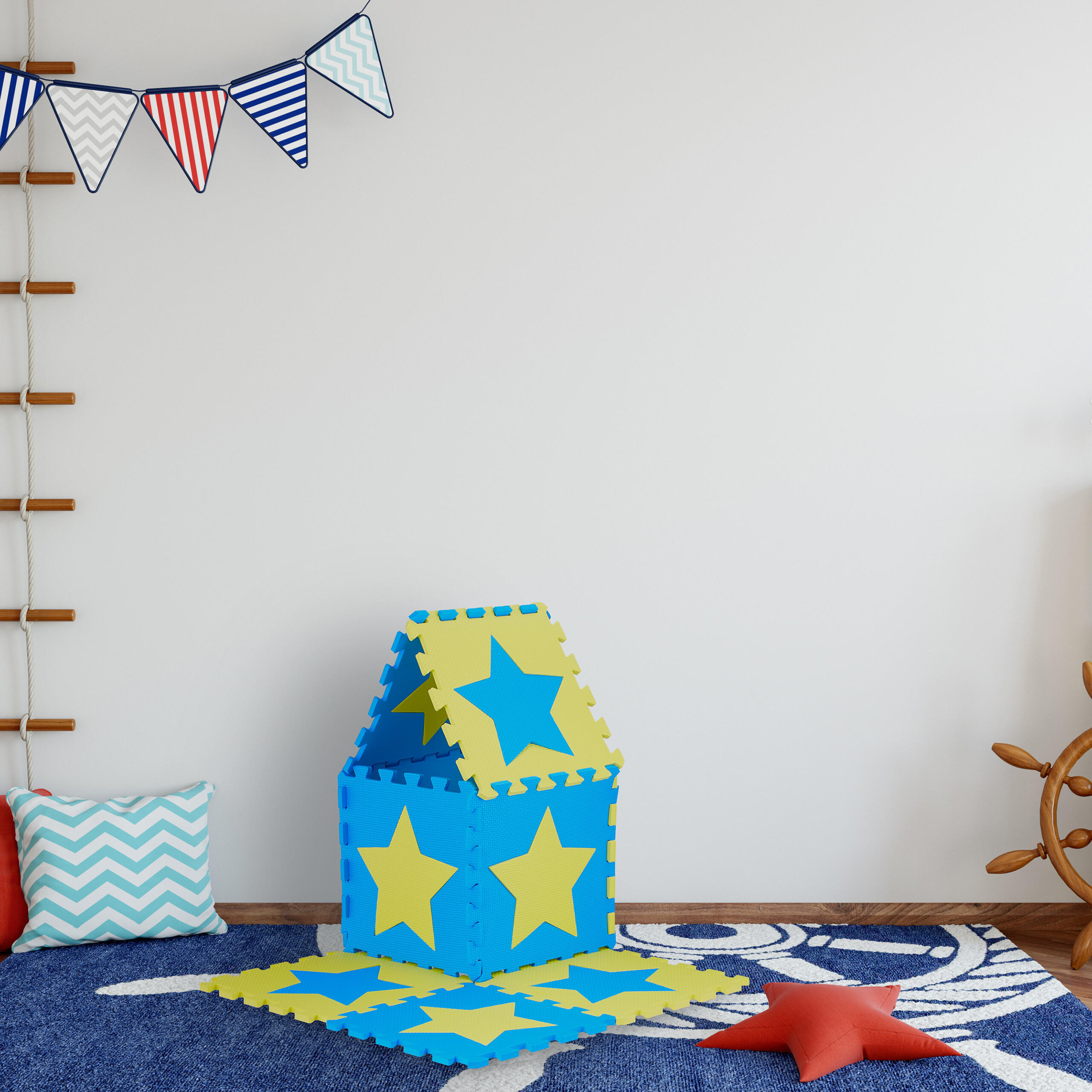 9XPUZZLEMATTE - Blau/Gelb, Kunststoff (32/32cm) - Relaxdays