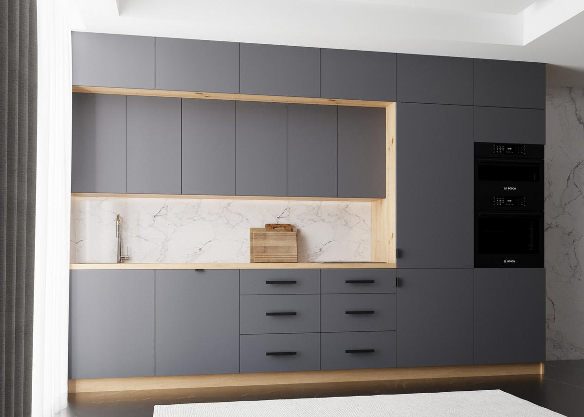 KÜCHENZEILE 360 cm - Nexa K50-G360 - in Grau / Matt - Schwarz/Grau, Holz/Metall (360/212/582cm) - ROYAL24_MARKT