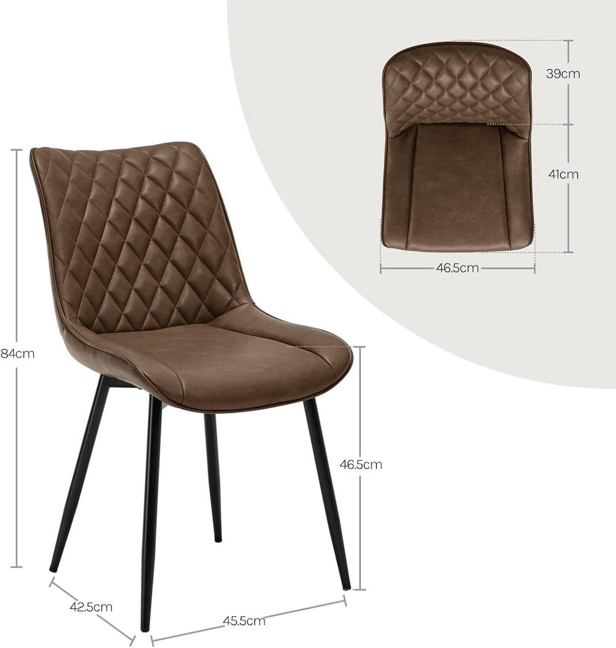ESSZIMMERSTUHL 2er Set, Polsterstühle mit Rückenlehne - Schwarz/Braun, Metall (46.5/84/42.5cm) - Woltu