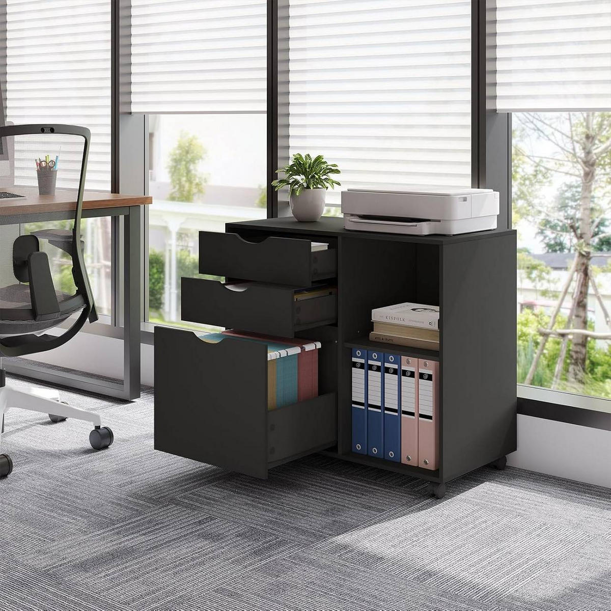 ROLLCONTAINER mit 3 Schubladen,5 Rollen, Schwarz - Schwarz, Holzwerkstoff (80/69.5/39.5cm) - Woltu