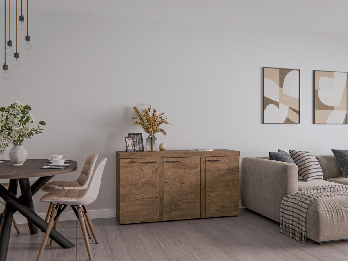 SIDEBOARD Spacoro 3D Eiche Lefkas 148,8/82/40,3 cm – Wohnzimmer Kommode Modern - Braun, Holzwerkstoff/Kunststoff (149/82/40cm) - AX Living