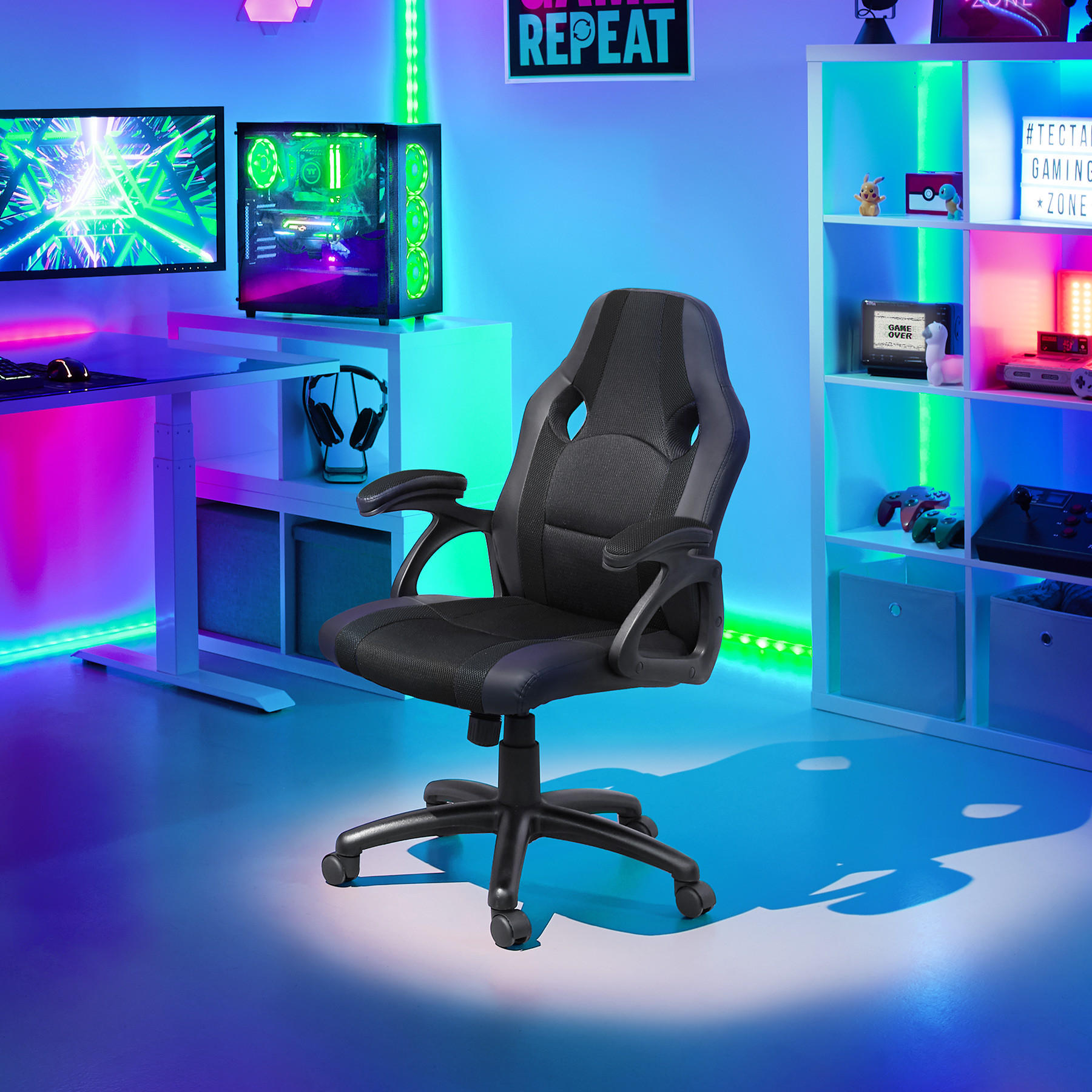 Thumbnail - tectake Bürostuhl, Schwarz, Textil, 68x114.5x69 cm, Kinder- & Jugendzimmer, Jugendmöbel, Gamingstühle