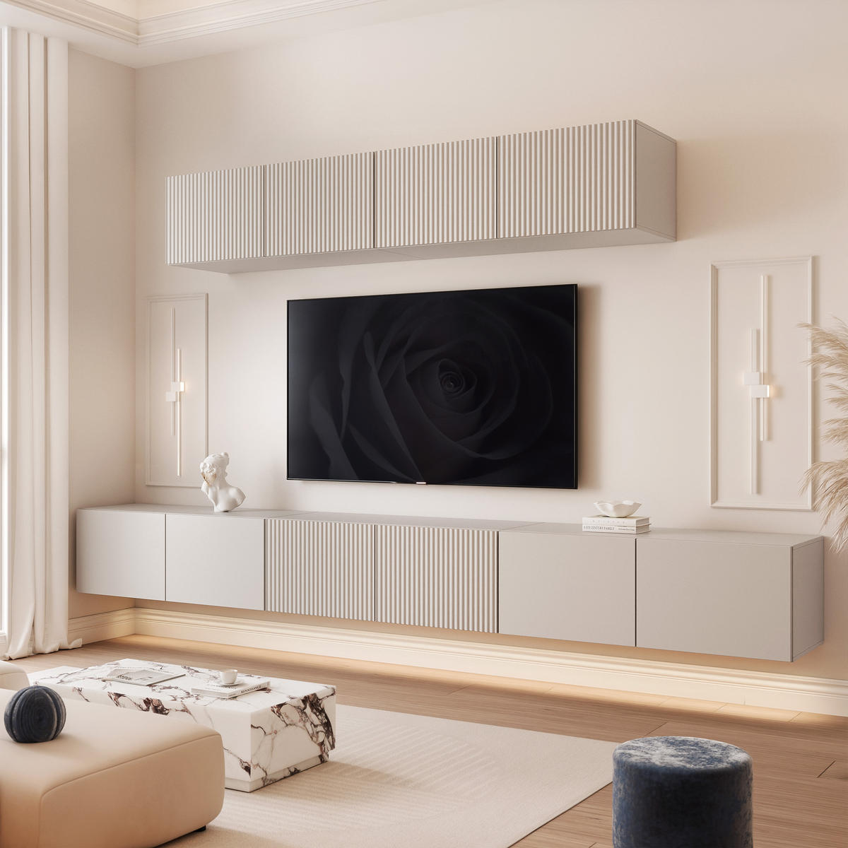 TV-LOWBOARD ANGEL VIII mit LED-Beleuchtung, 300 cm Kaschmir - Kaschmir, Holzwerkstoff (300/72/40cm) - Idohome