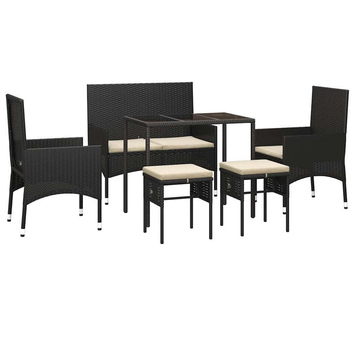 DINING-LOUNGESET mit Auflagen, aus PE-Rattan und Stahl, Schwarz, 6-teiliges Set - Schwarz, Kunststoff - vidaXL