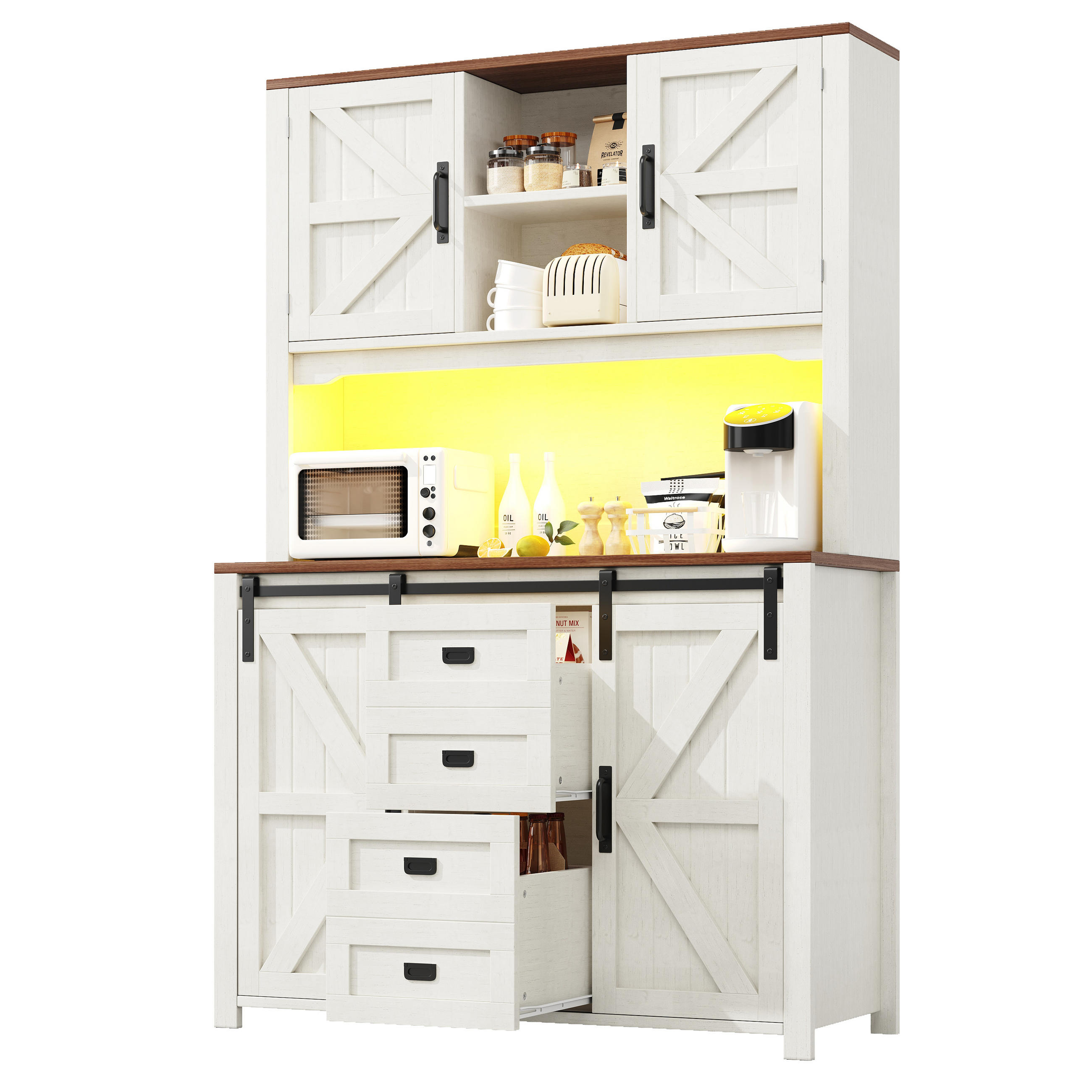 BUFFETSCHRANK, mit farbwechselnder LED-Beleuchtung und viel Stauraum, 115/40/174,7 cm, Weiß - Weiß, Holzwerkstoff (115/174.7/40cm) - Modfu