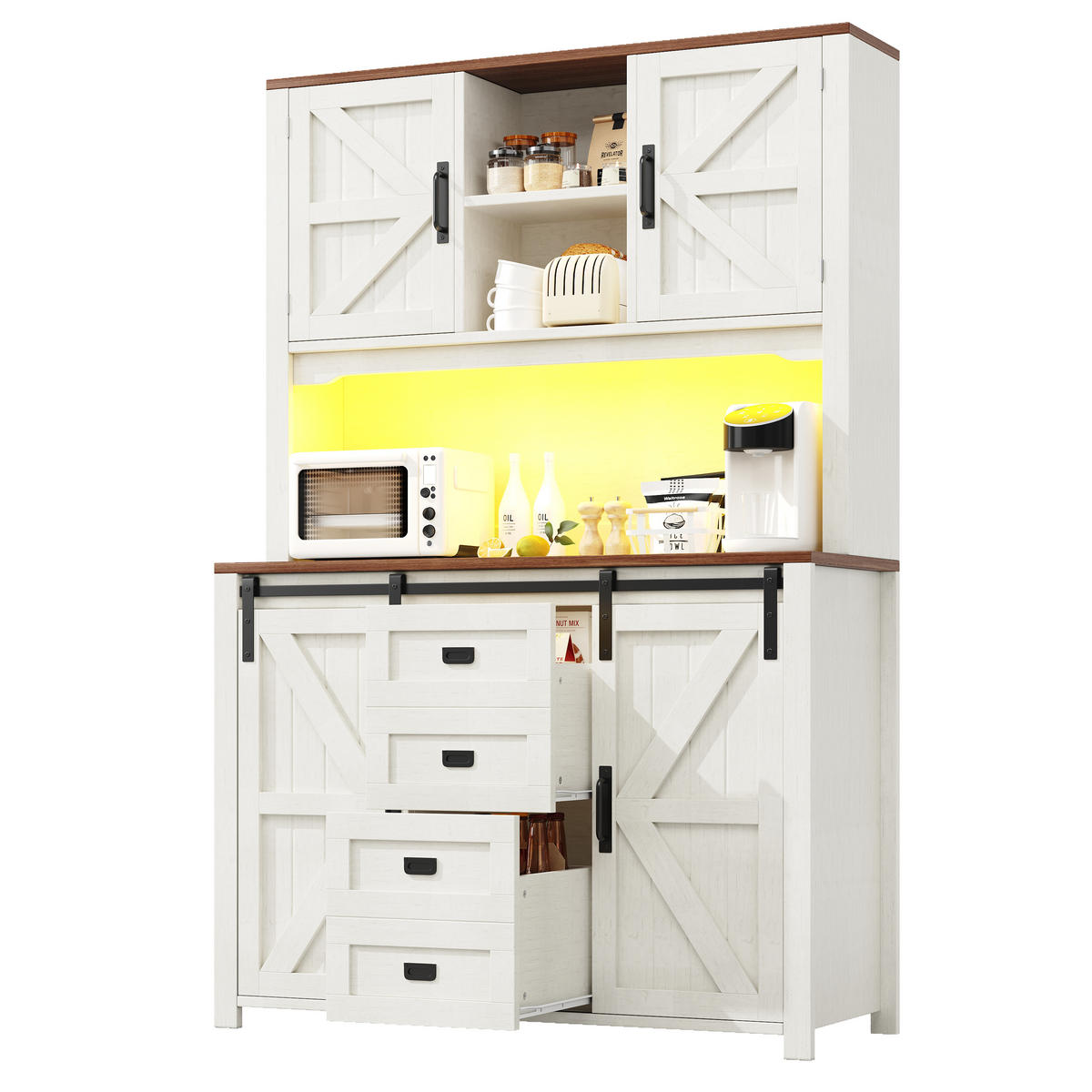 BUFFETSCHRANK, mit farbwechselnder LED-Beleuchtung und viel Stauraum, 115/40/174,7 cm, Weiß - Weiß, Holzwerkstoff (115/174.7/40cm) - Modfu