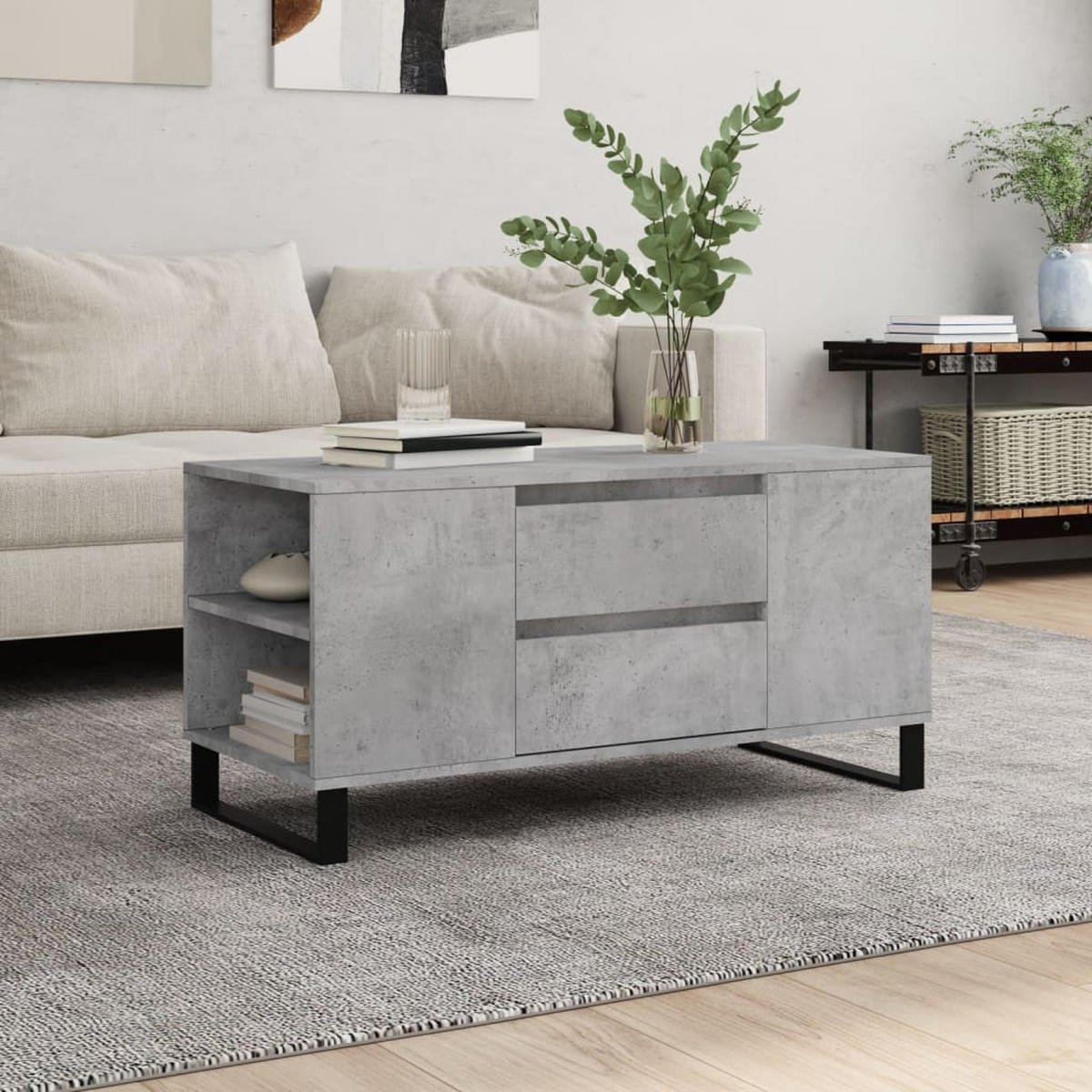 COUCHTISCH Betongrau 102x44,5x50 cm Holzwerkstoff - Grau, Holzwerkstoff (102/44.5/50cm) - furnicato
