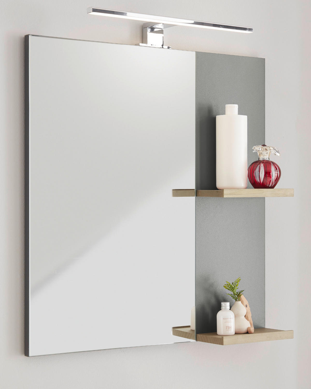 BADSPIEGEL anthrazit matt, Eiche, Badspiegel mit Ablage 60 x 65 cm - Eichefarben/Anthrazit, Holzwerkstoff (60/65/12cm) - Furn.Design