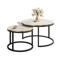 COUCHTISCH Set SOLEIL 2in1, rund, Weiß Marmor-Optik und Schwarz Gestell - Weiß, Holzwerkstoff (70/70/48cm) - Lookway