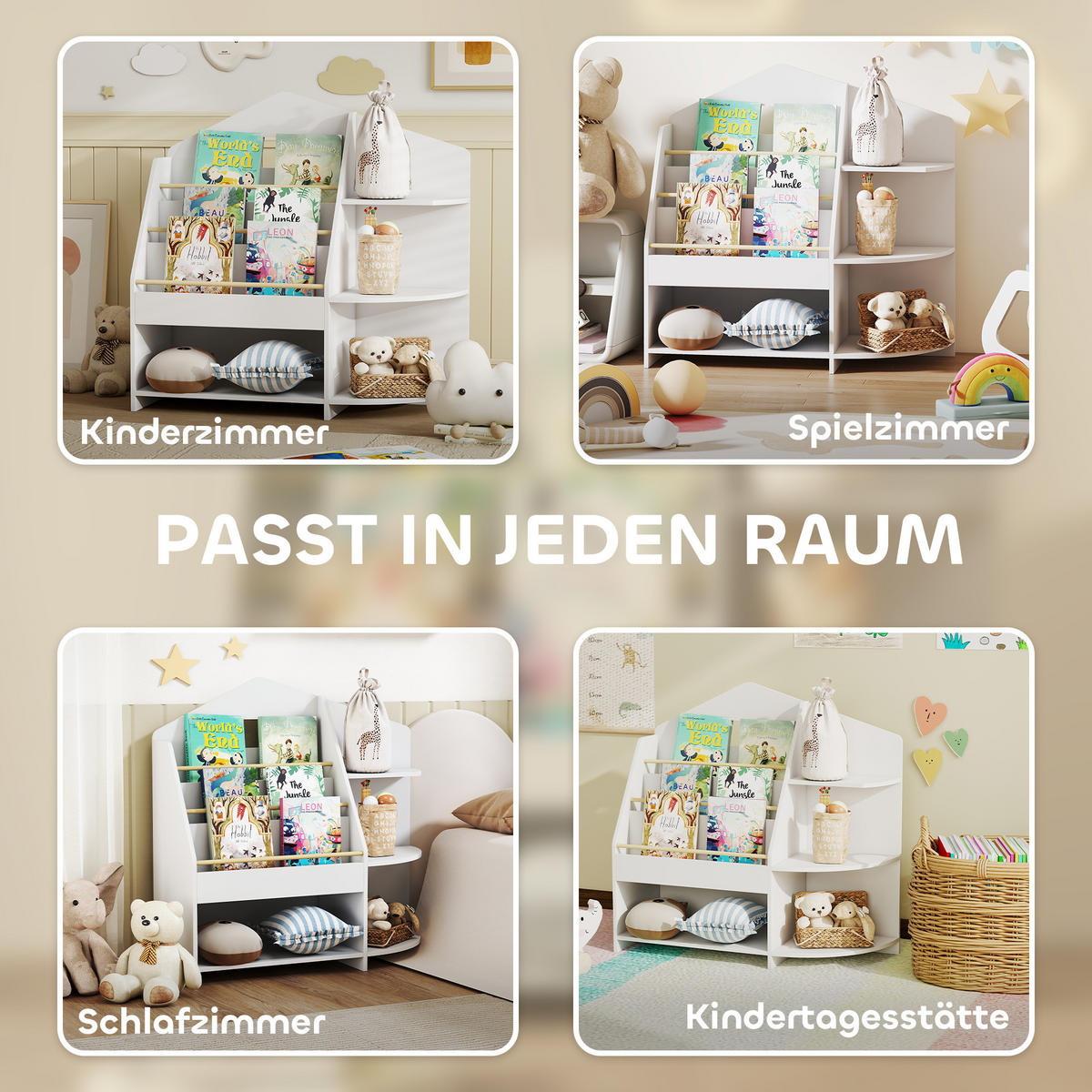 KINDERBÜCHERREGAL MDF Kiefernholz Weiß - Weiß, Holzwerkstoff (30/79.7/80cm) - AIYAPLAY