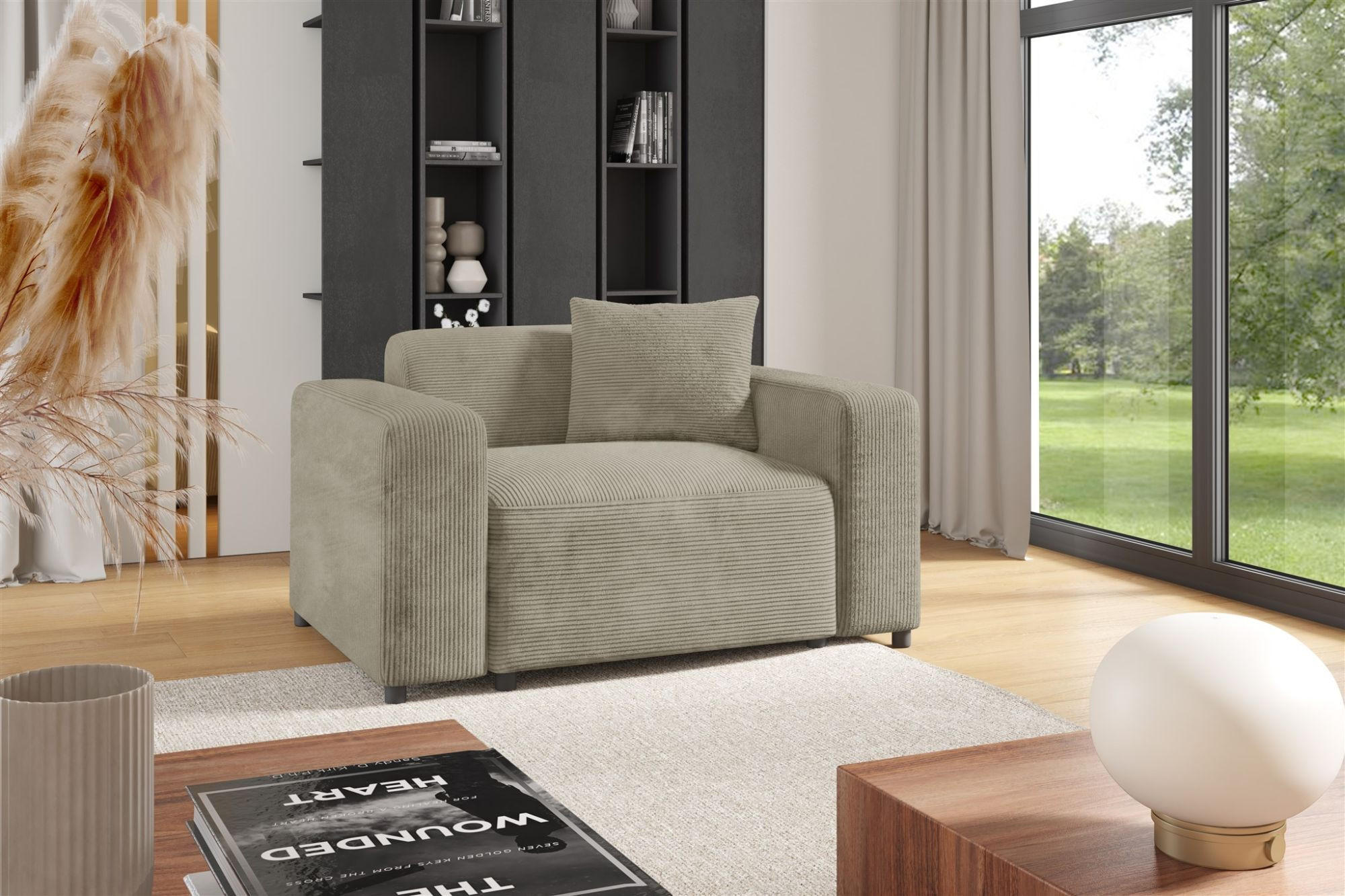 SESSEL Megan In Poso - Beige, Holzwerkstoff/Textil (145/75/98cm) - Fun Möbel