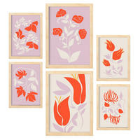 POSTER Set Mit 6 Großartige Blom In Blume Zusammenfassung Ästhetische Dekorative Gemälde Für Ihr Wohnzimmer Zuhause A3 & A4 Rahmen Aus Hellem Holz - Beige, Papier (29/3cm) - Nacnic