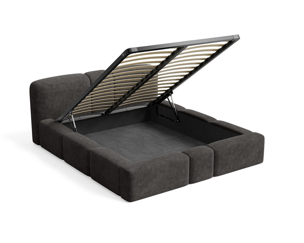 POLSTERBETT Monte 160x200 cm mit stabilem Metallrahmen, Bettkasten und Stauraum, Doppelbett mit Kopfteil - Perfect Harmony Anthrazit - Anthrazit, Holzwerkstoff (160/200cm) - Chilly