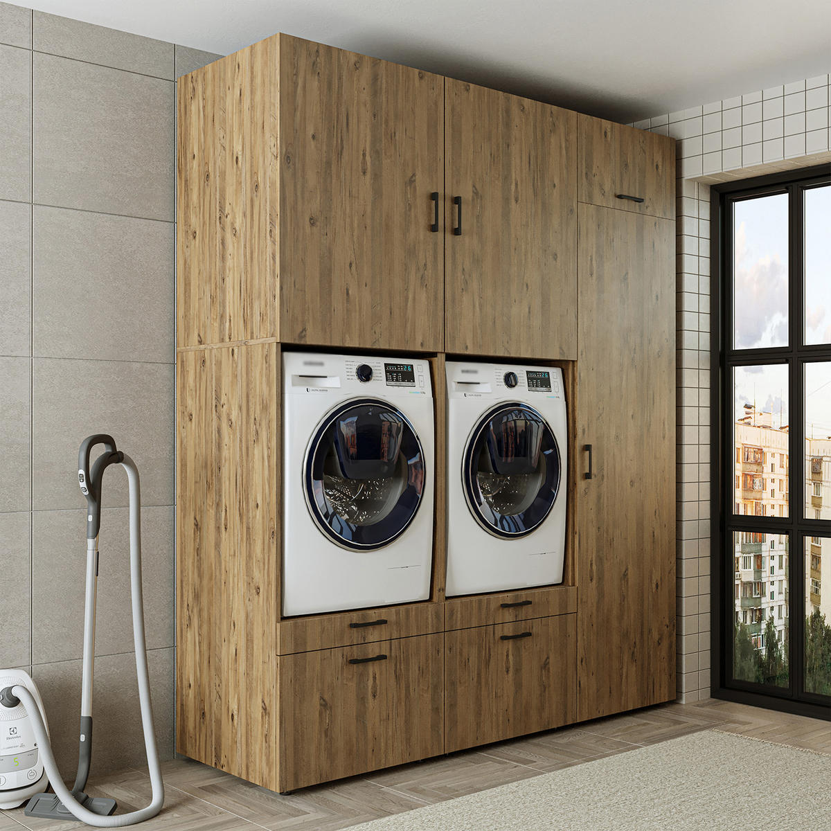 WASCHMASCHINENSCHRANK Serie 2 194cm Breit, 240cm Hoch - Eichefarben, Holzwerkstoff (194/240/67cm)