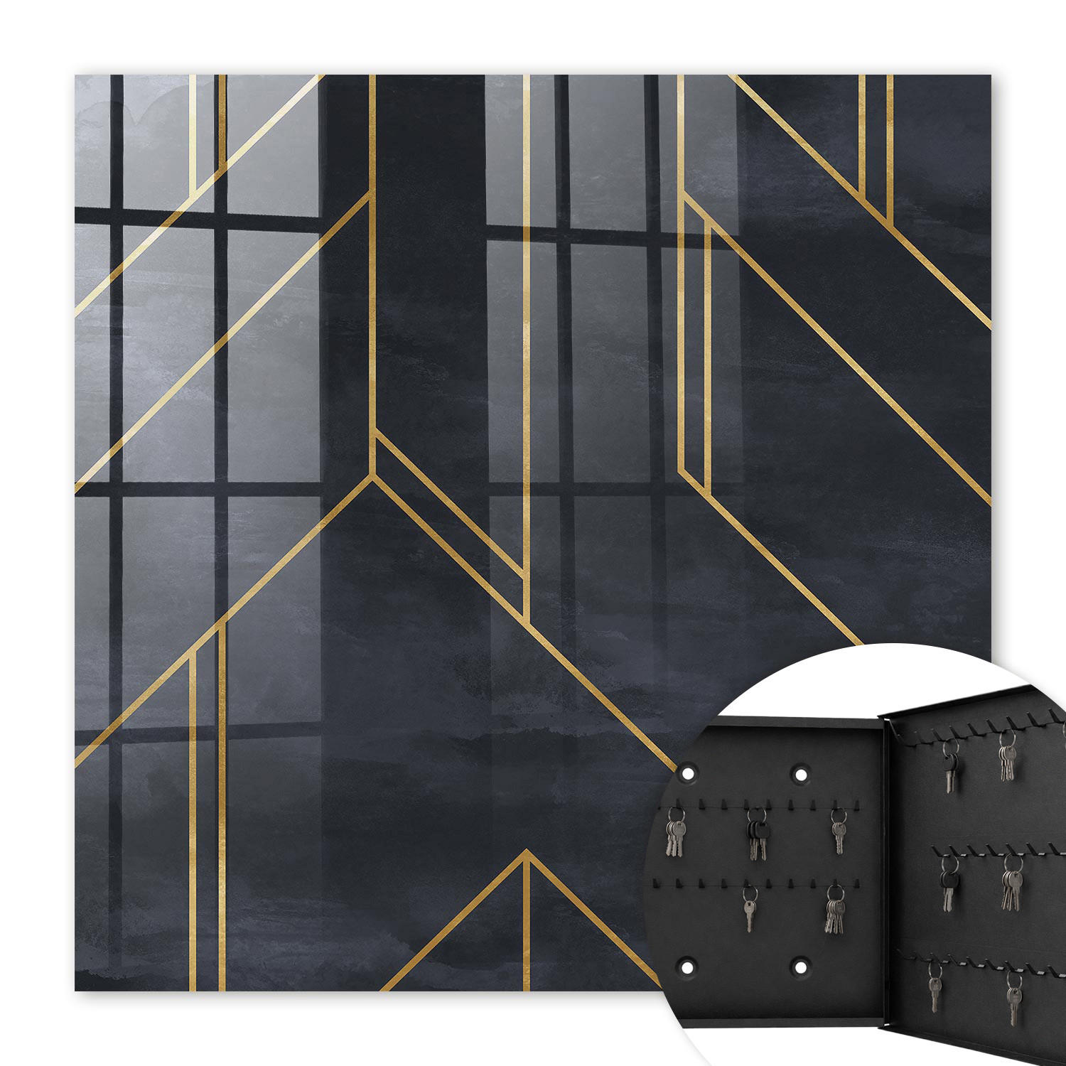 SCHLÜSSELBOX Schwarz 30x30 cm- Türöffnung nach rechts - Geometrische Struktur - Schwarz, Metall (30/30/5cm) - TULUP