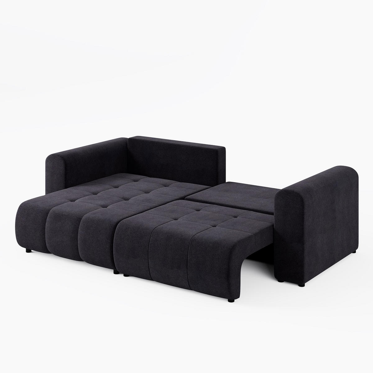 ECKSOFA RIVA Links Dunkelgrau Velours-Stoff Premium L-Form Couch mit Schlaffunktion & Bettkasten - Dunkelgrau/Schwarz, Holz (255/160cm) - Barchello