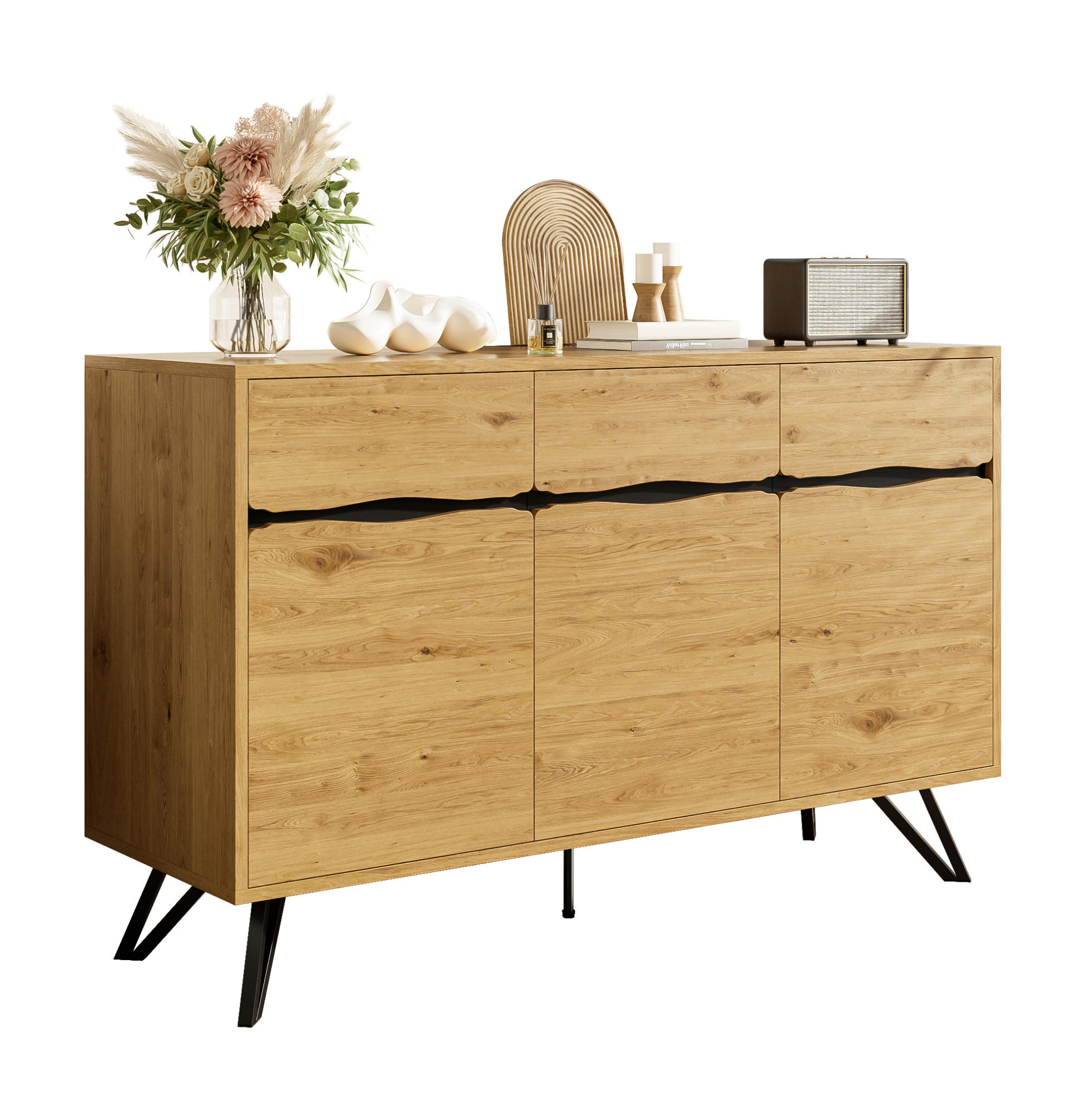 KOMMODE aus Spanplatte 140x40x75,5cm in Naturfarben - Naturfarben, Holzwerkstoff (140/75.5/40cm) - Modfu