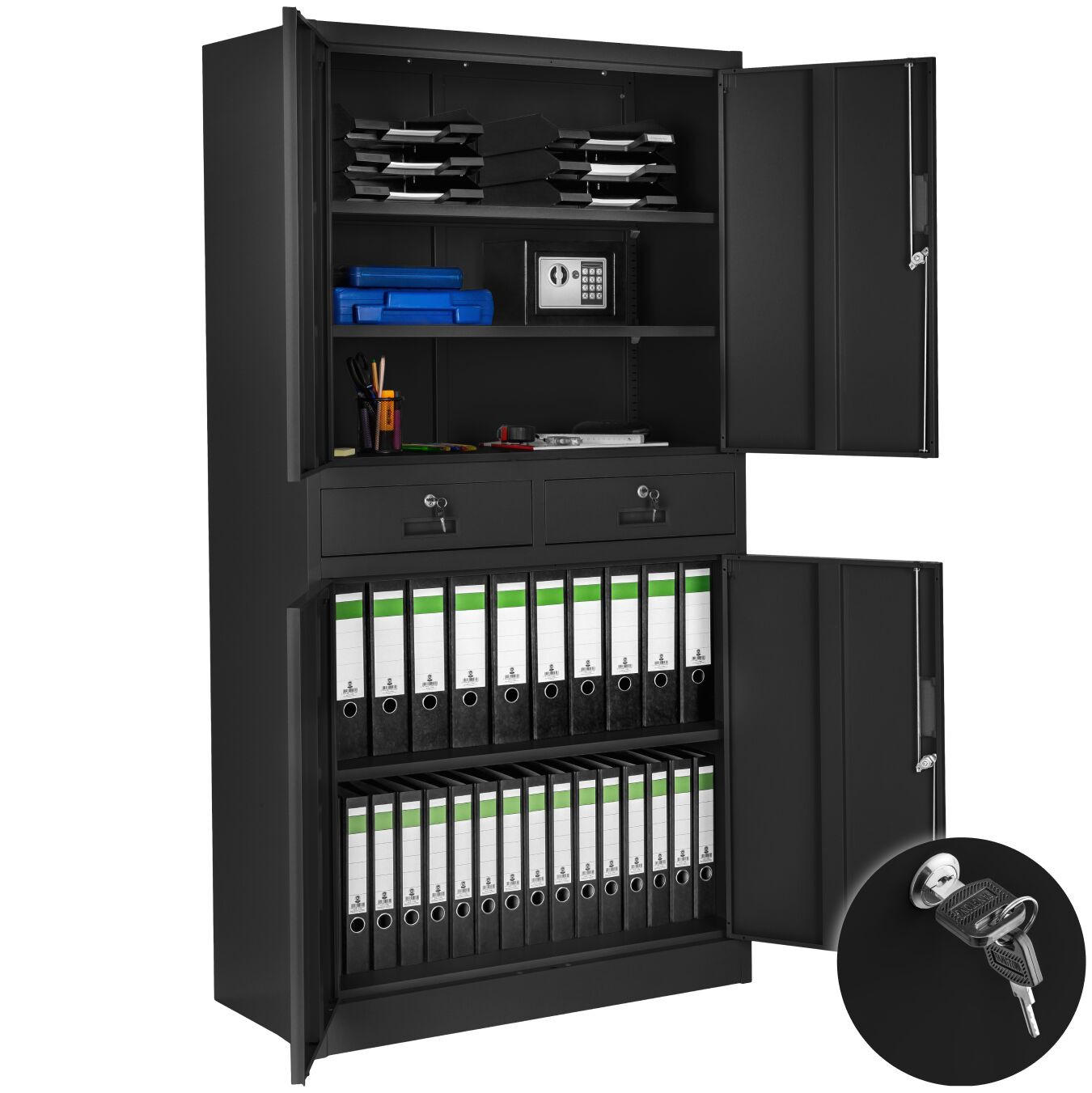 AKTENSCHRANK ,180 x 80 x 40 cm,schwarz/schwarz - Schwarz, Metall (40/180/80cm) - tectake