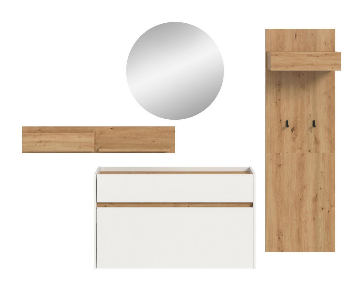 GARDEROBE Flow 4-tlg. (B/H/T: ca. 205/197/32 cm) in Weiß/weiß - Weiß, Holzwerkstoff (205/197/32cm) - Homes & Jones