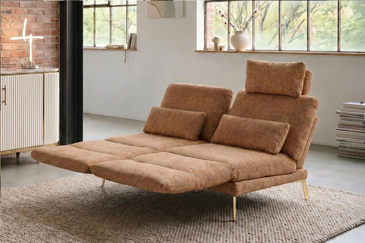 SOFA HOLLY Braun Flachgewebe - Dunkelbraun/Braun, Textil/Metall (176/90/92cm) - KAWOLA