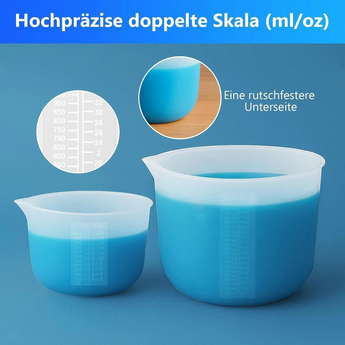 MESSBECHER Set 4-teilig Silikon mit Zubehör - Blau, Kunststoff (1L)
