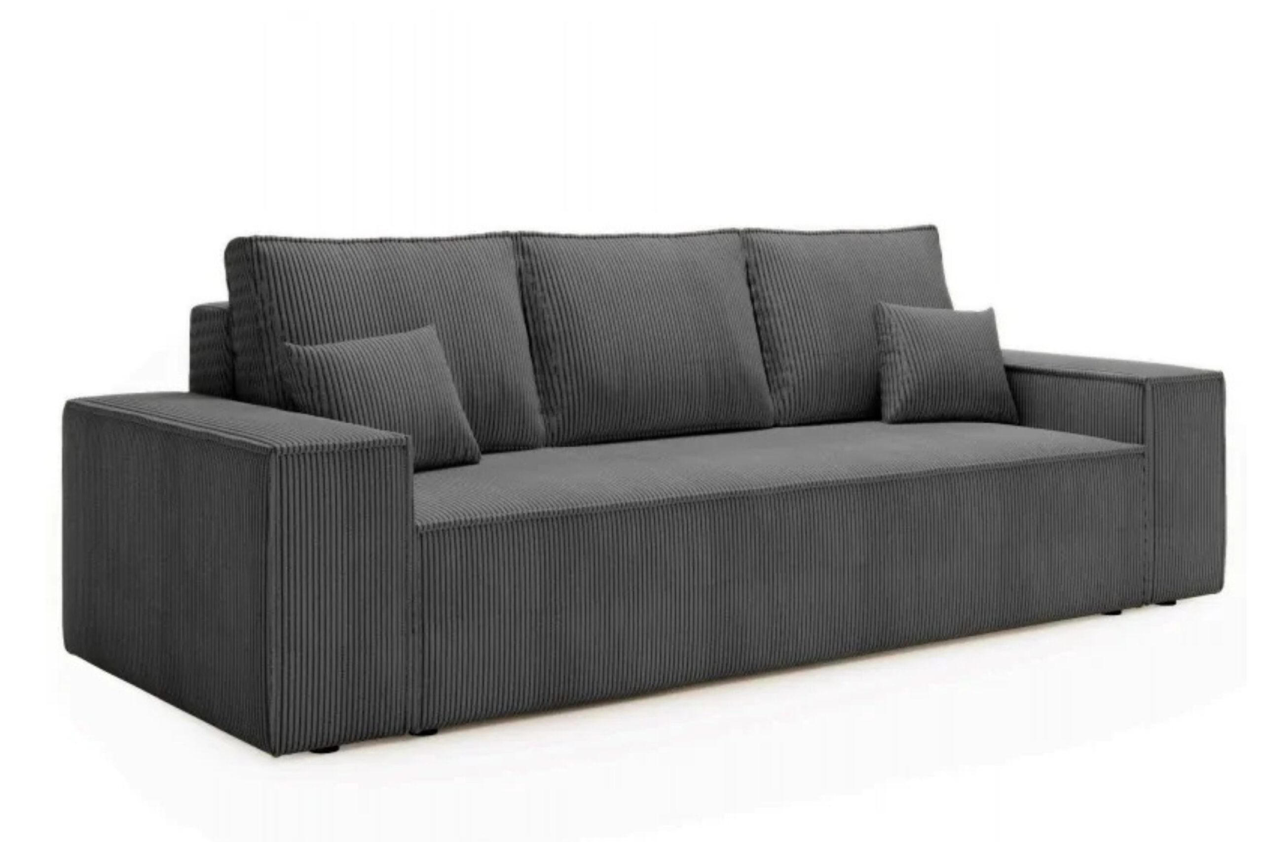 SCHLAFSOFA AGA, Sofa mit Schlaffunktion und Bettkasten, Farbe: Dunkelgrau, Cordstoff - Dunkelgrau, Textil (256/94/97cm) - Sepro Meble