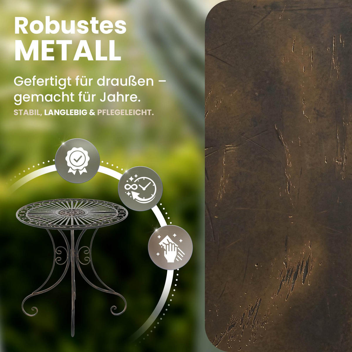 GARTENTISCH rund Ø70 cm Metall Bronze - Bronzefarben, Metall (70/70/73cm) - CLP