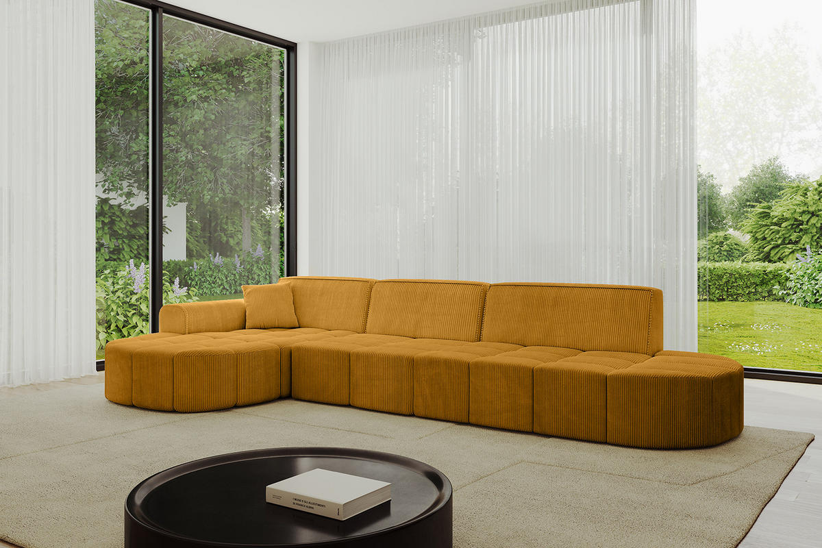 ECKSOFA Ottomane Links LIVO-L2 - 337x173x79,5 cm Senfgelb - Currygelb/Gelb, Holzwerkstoff/Textil (337/173cm) - ALTDECOR