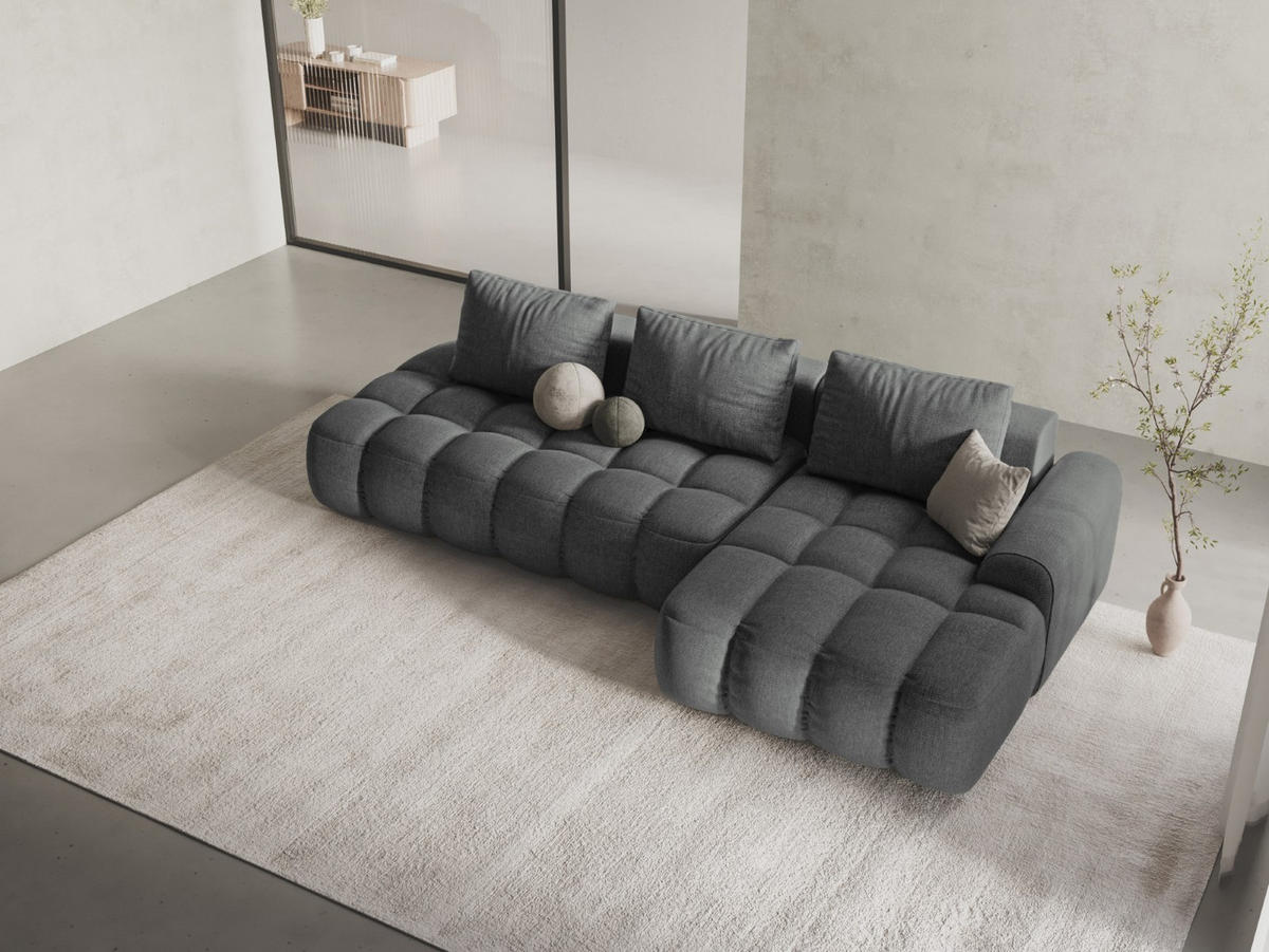 AUSKLAPPBARES-ECKSOFA rechts mit Container Linz aus strukturiertem Stoff grau 3 Sitzplätze - Grau, Textil (142/275cm) - Cosmopolitan Design