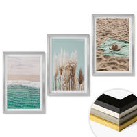 WANDBILDER 3er Set - 40x60 cm Silberner Rahmen - Strandwellen Grashut - Silberfarben, Kunststoff (40/60cm) - ArtPrintCave