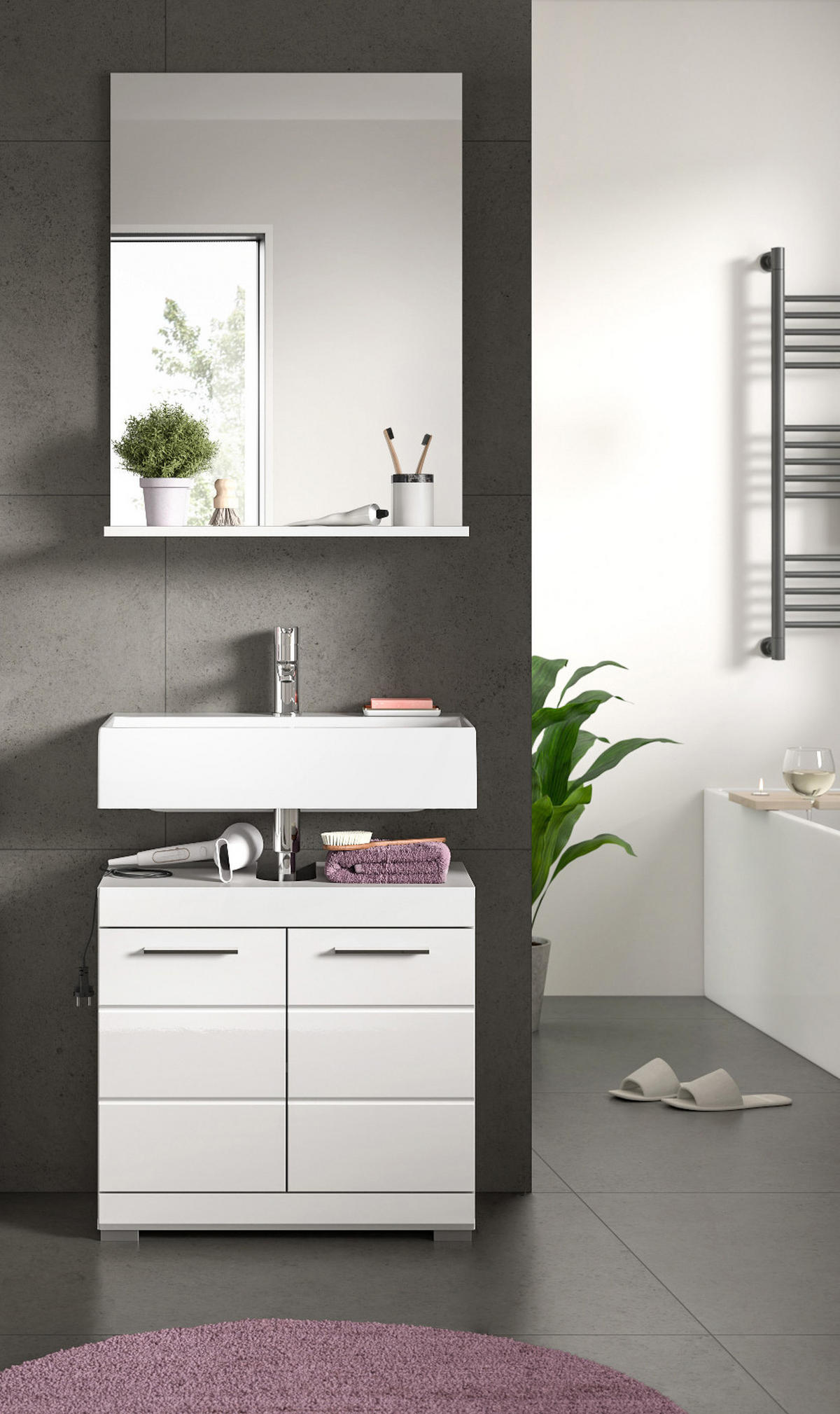 SPIEGEL weiß 60 x 79 cm, Wandspiegel mit Ablage - Weiß Hochglanz, Holzwerkstoff (60/79/18cm) - Inn.Furn