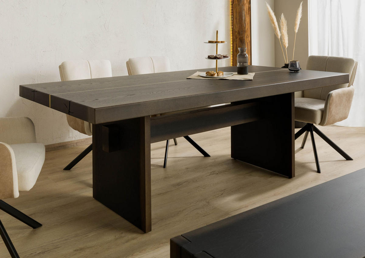 ESSTISCH Eiche 244x100x76 dunkelbraun lackiert BEAMS #81 - Dunkelbraun, Holz (100/244/76cm) - Massivmoebel24