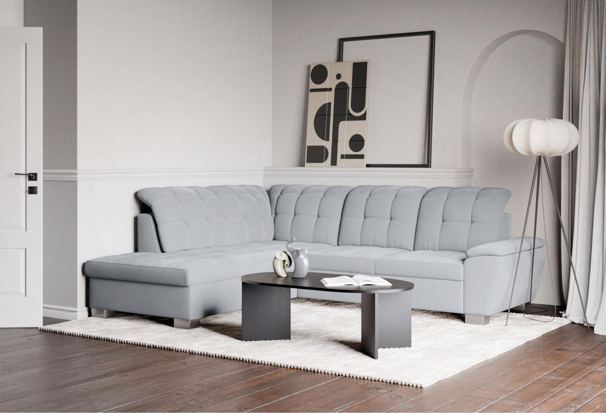 ECKSOFA Jamaal Hellgrau linksseitig - Hellgrau/Schwarz, Textil (258/212cm) - Selsey