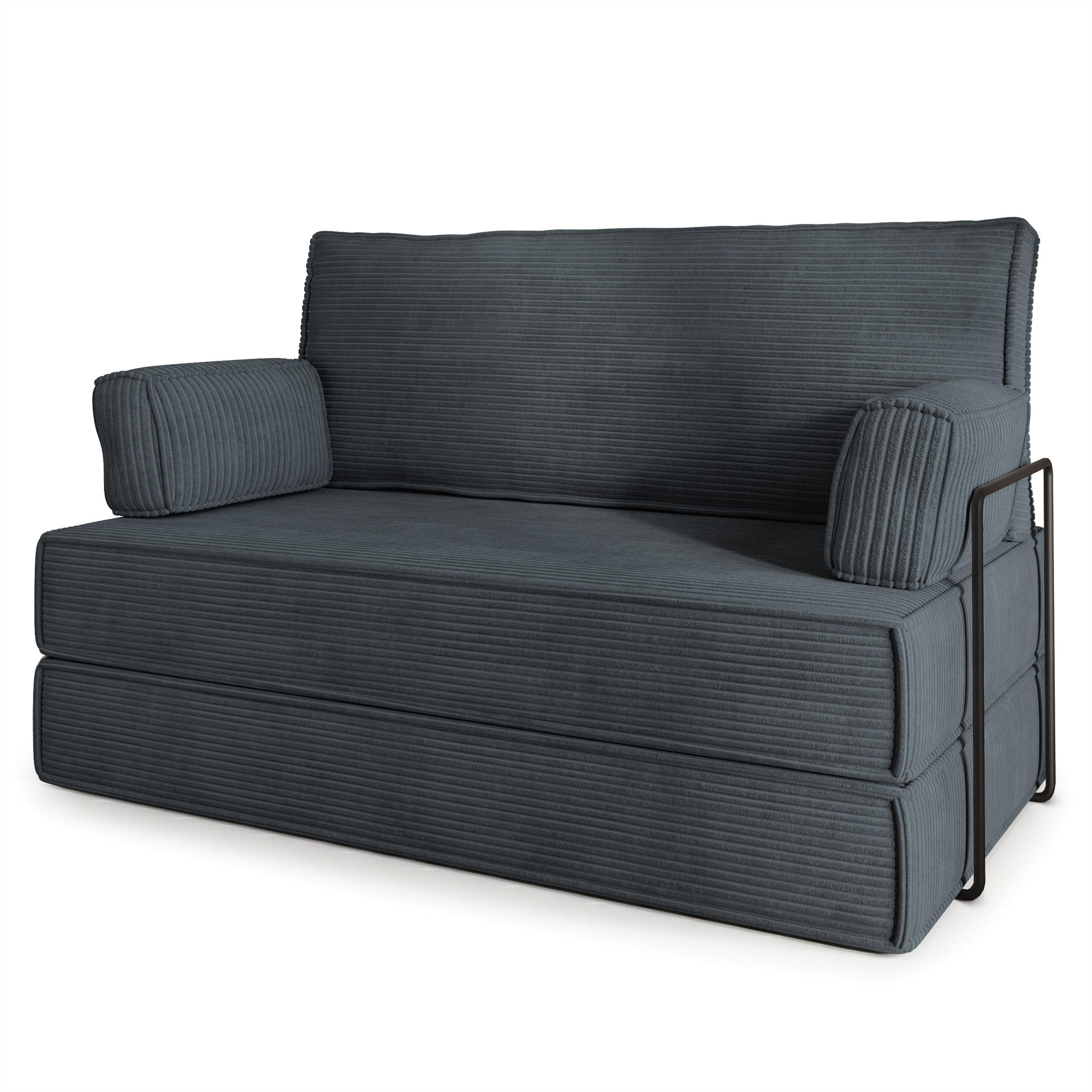 BETTSOFA LADIA aus Schaumstoff Kordstoff Grau Schlaffunktion - Dunkelgrau, Textil (140/86/60cm) - MASSENO