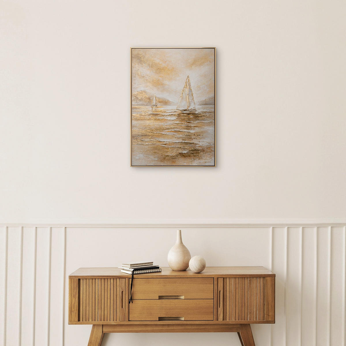 GEMÄLDE Meersegel Schattenfugenrahmen Gold 70x50 cm - Goldfarben, Holz (70/50cm) - YS-art gallery