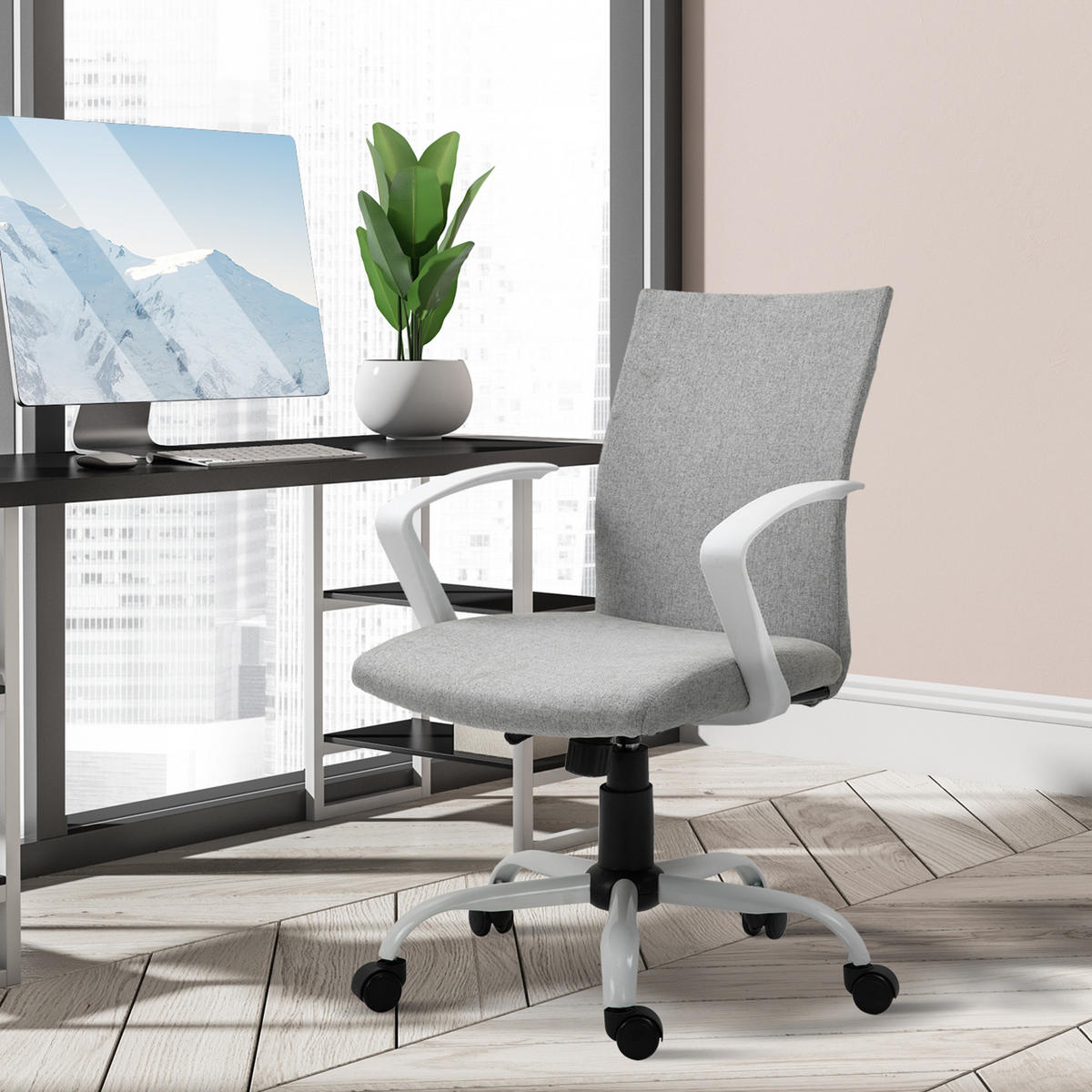BÜROSTUHL Drehstuhl höhenverstellbarer Home-Office-Stuhl Schaumstoff Nylon - Grau, Kunststoff (61/99/61cm) - Vinsetto