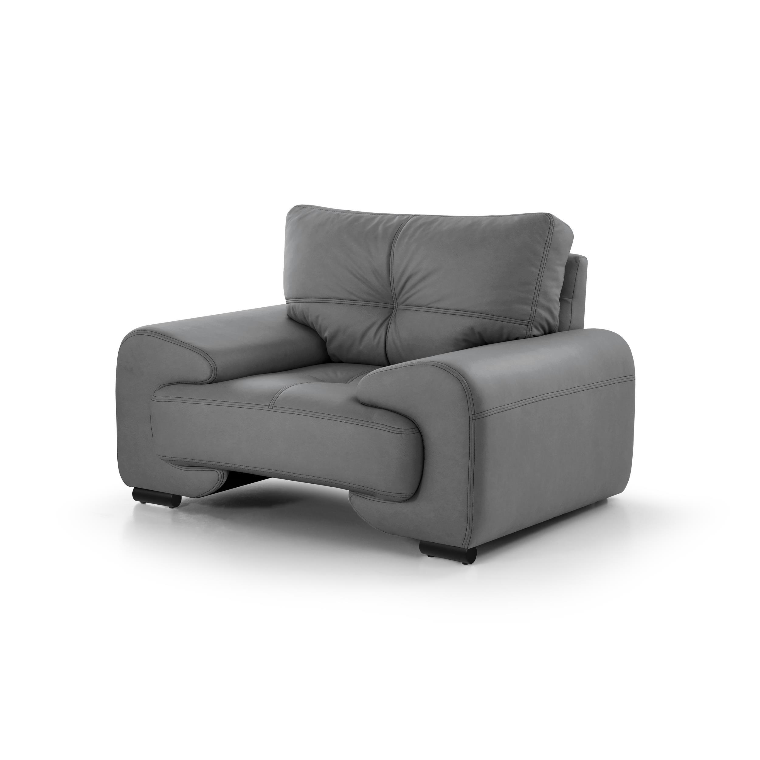 RELAXSESSEL Omega aus Kunstleder, Grau - Schwarz/Grau, Leder (128/88/98cm) - Beautysofa