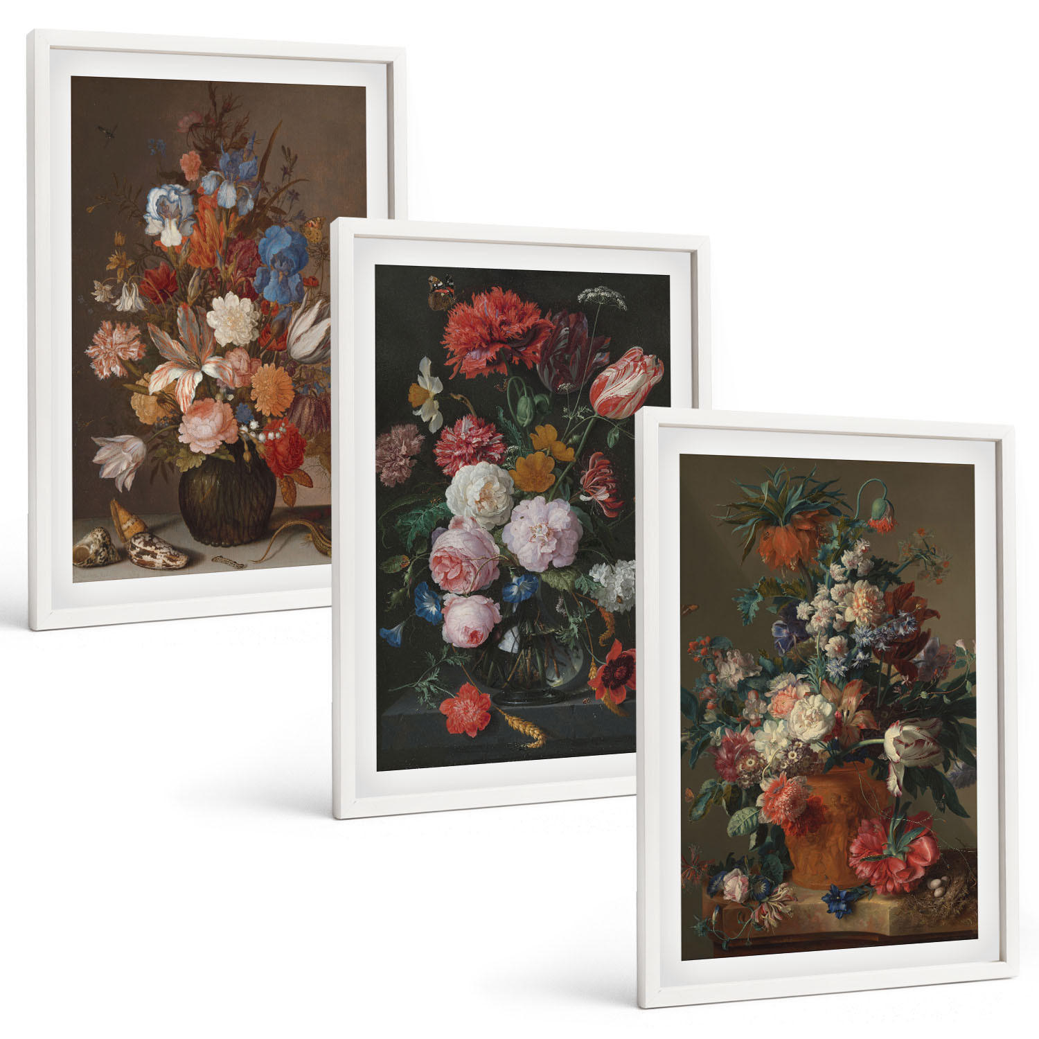 BILDER SET 3er Set - 40x60 cm Weißer Rahmen - Blumenarrangements in Vasen - Weiß, Kunststoff (40/60cm) - TULUP