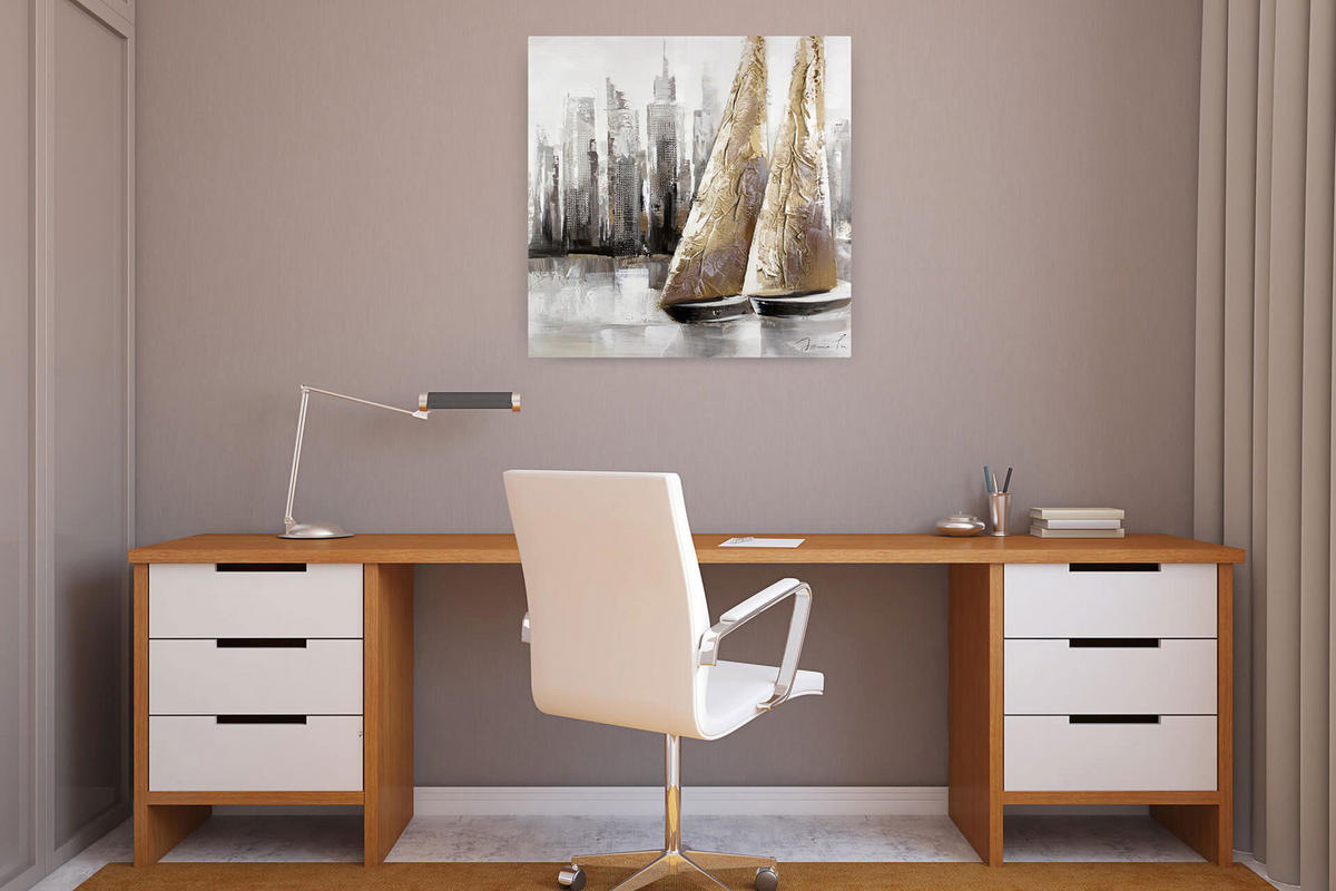 ÖLGEMÄLDE 80/80 cm - Grau, Holz/Textil (1.6/80cm) - KUNSTLOFT