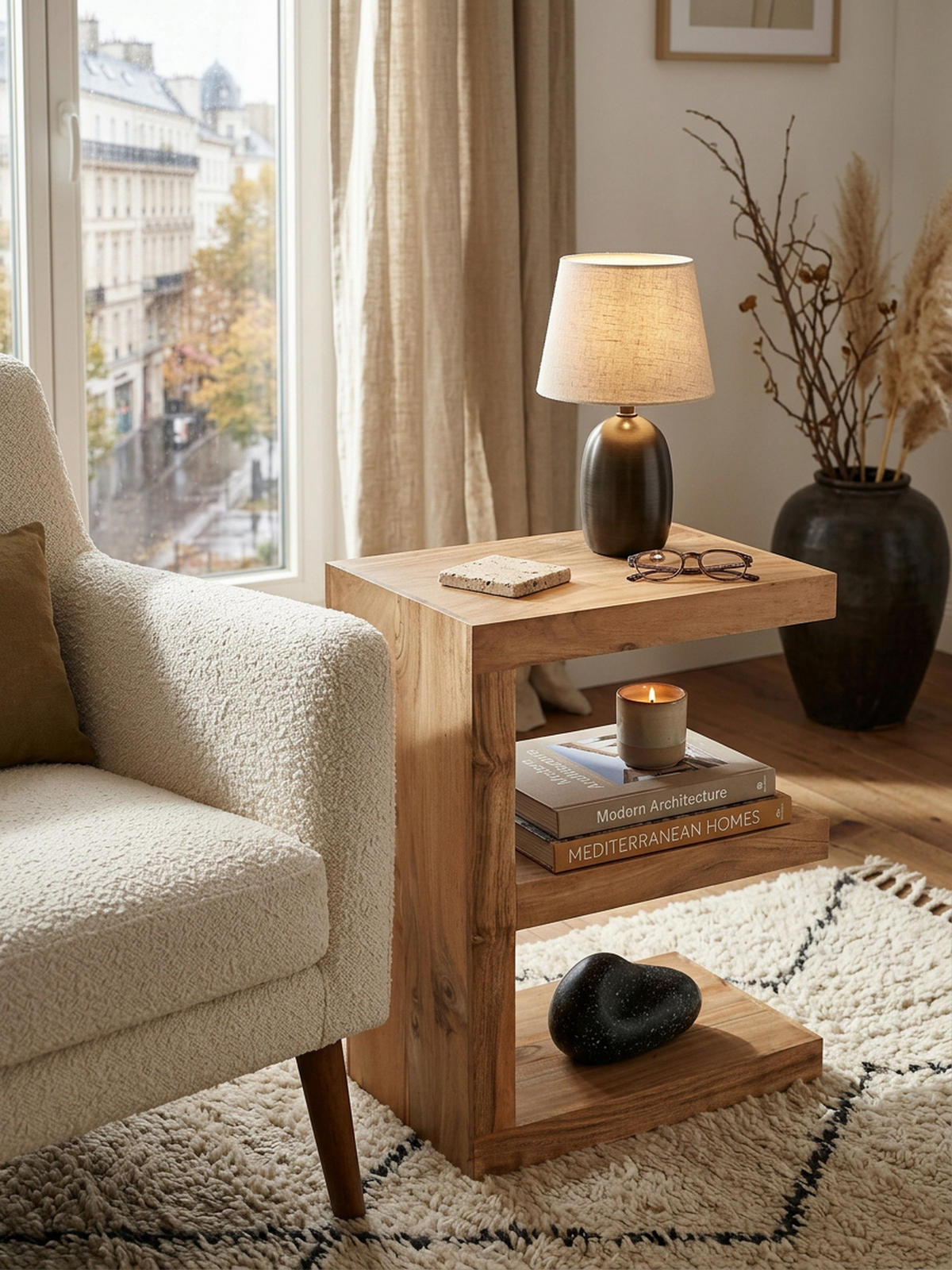 BEISTELLTISCH Massivholz E-Konstruktion Cubeform Handgefertigt NAKO, Beige 45x30x60 cm - Beige, Holz (30/45/60cm) - KADIMA DESIGN