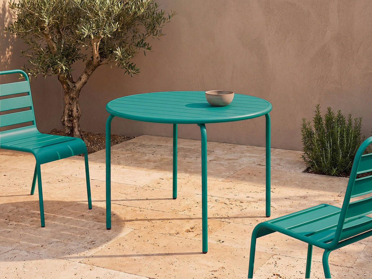 GARTENTISCH - 4 Personen - metall - blaugrün Mirmande - Türkis, Metall (110/110/74cm) - Vente-Unique