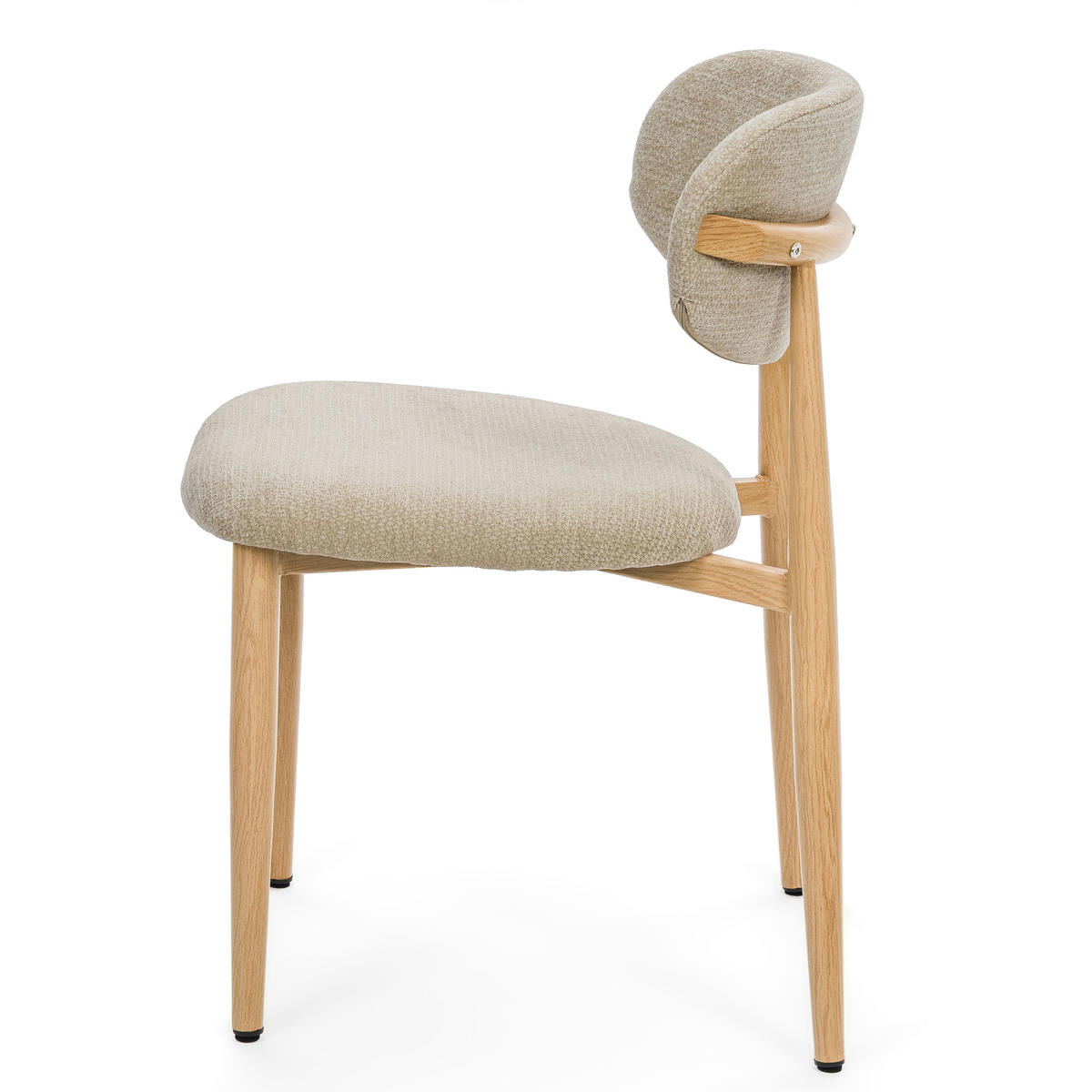 STUHL ALMO gepolstert Beine in Holzoptik - hellbeige - Chenille - Sandfarben/Eichefarben, Textil/Metall (47/77/54cm) - NEW HOME