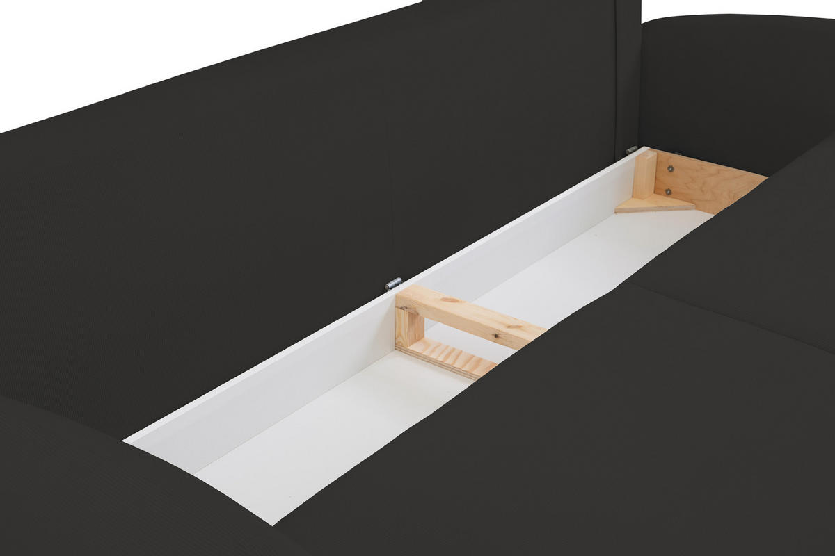 SOFA SOFT RunAgin Mit Schlaffunktion Und Bettkasten, PUR-Schaum, Schwarze Kunststofffüße, lose Rückenkissen, freistehend, 232x109x95 cm Black - Schwarz, Holz/Textil (232/95/109cm) - DomoHome