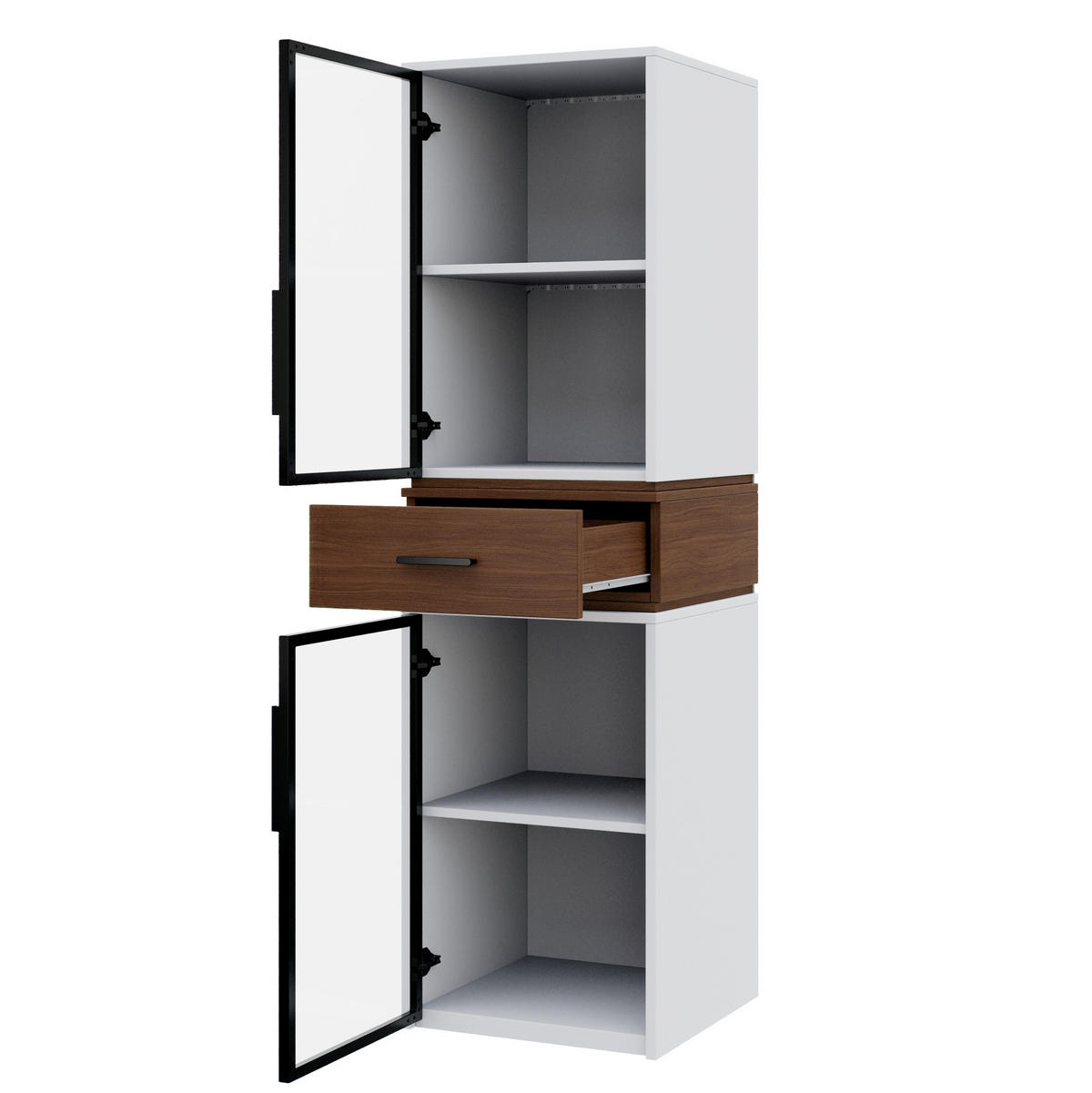 HIGHBOARD 40/40/200 cm in Weiß mit LED-Beleuchtung und Glastüren - Weiß, Holzwerkstoff (40/200/40cm) - Flora Grace
