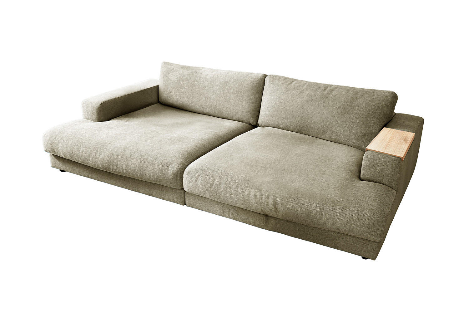 BIG SOFA XL MIT TABLETT MADELINE Cremeweiß Webstoff - Creme/Schwarz, Kunststoff/Textil (290/85/190cm) - KAWOLA
