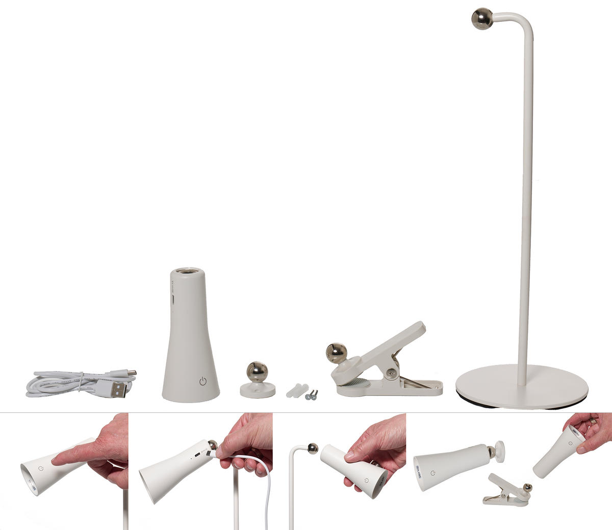 LED-AKKU-TISCHLAMPE - 3-in-1-Funktion mit 4-stufiger Dimmfunktion und Touchtaste für Innenräume - Weiß, Metall (12/12/35.5cm) - Northpoint