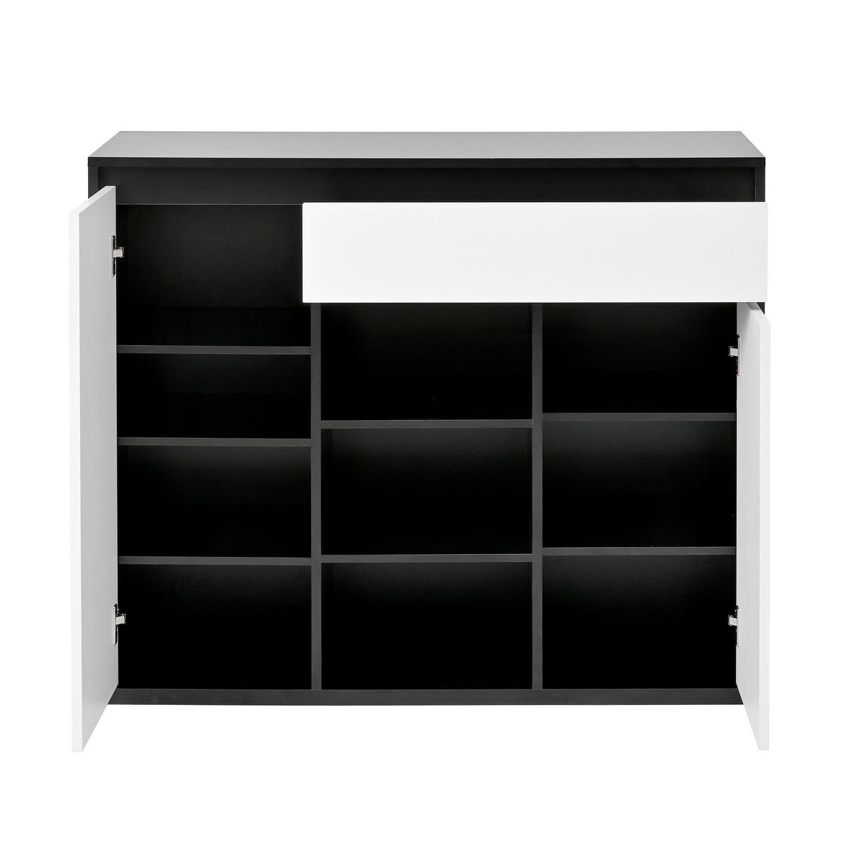 SCHUHSCHRANK 105/39,5/86 cm schwarz-weiß aus Spanplatte mit LED - Schwarz, Holzwerkstoff (105/86/39.5cm) - OKWISH